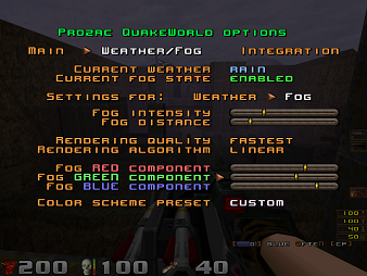 Here you can see the fog 'Options' menu